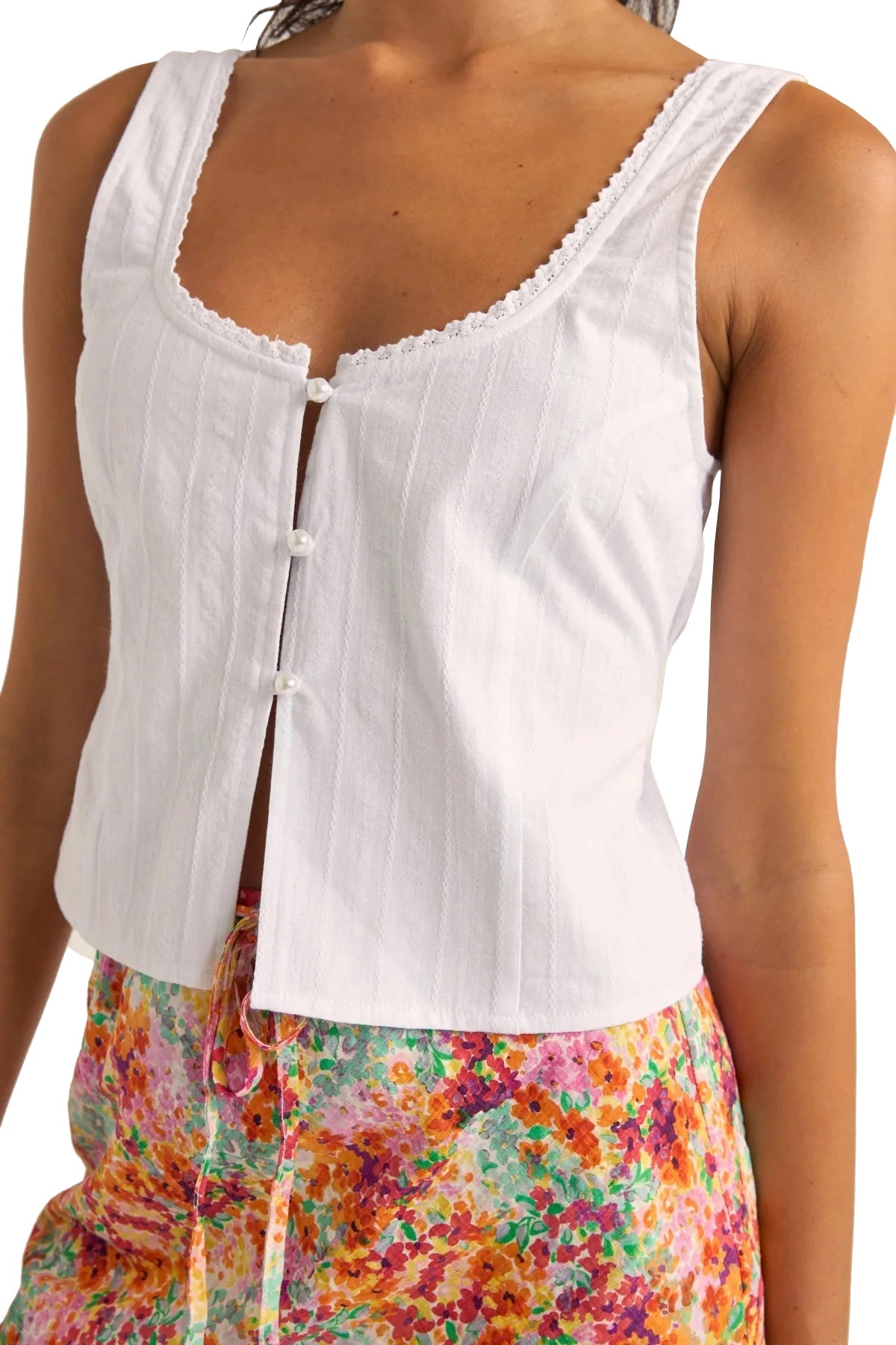 Rhythm Brighton Button Front Top WHT-WHITE 4L