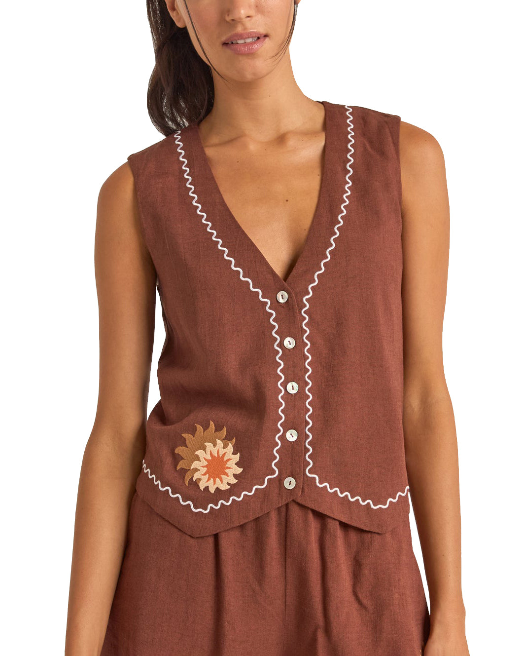 Rhythm Solis Embroidered Vest CHO-CHOCOLATE 2S