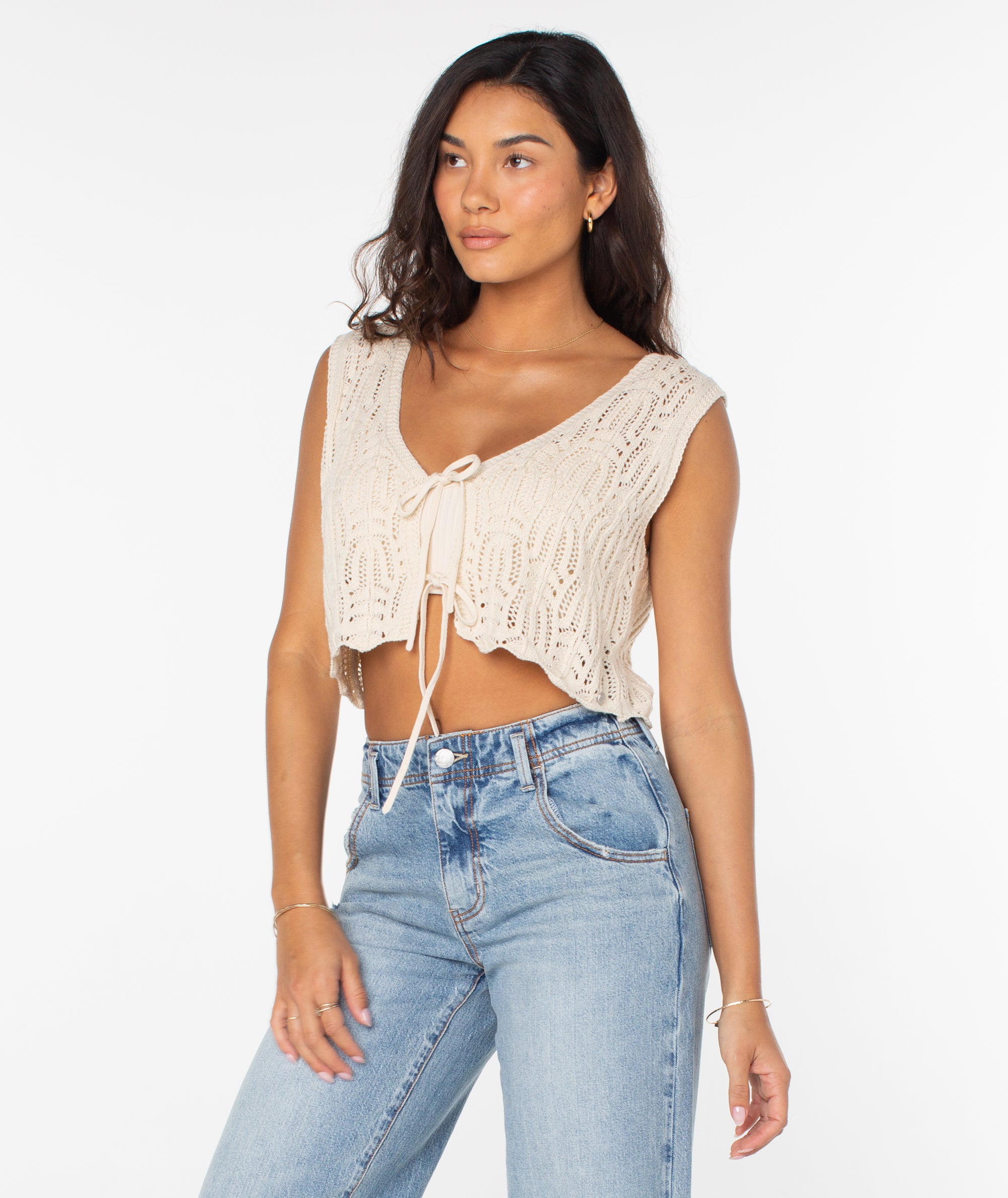 Roxy Beach Bound Crochet Vest TEC0 M