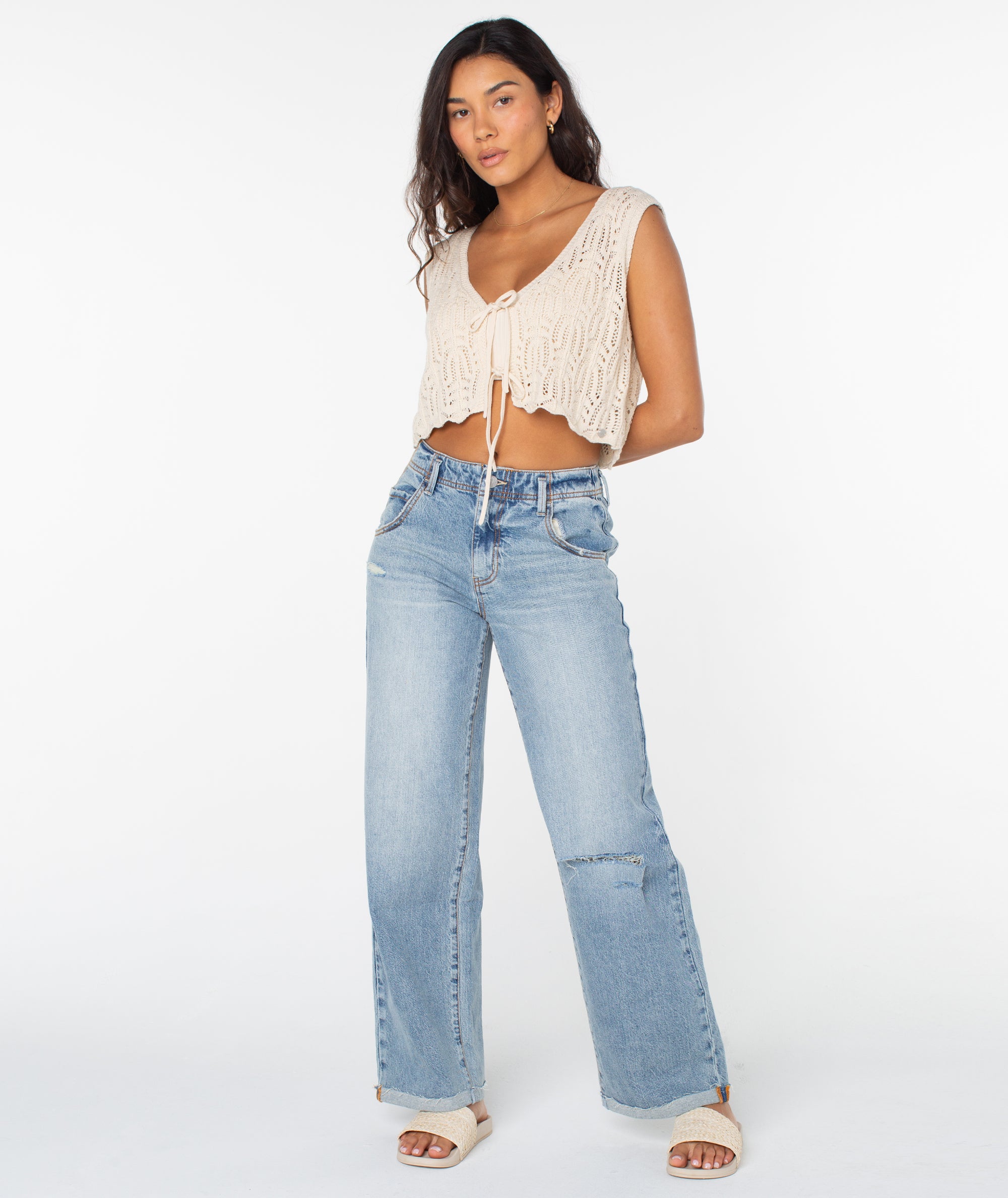 Roxy Beach Bound Crochet Vest TEC0 M