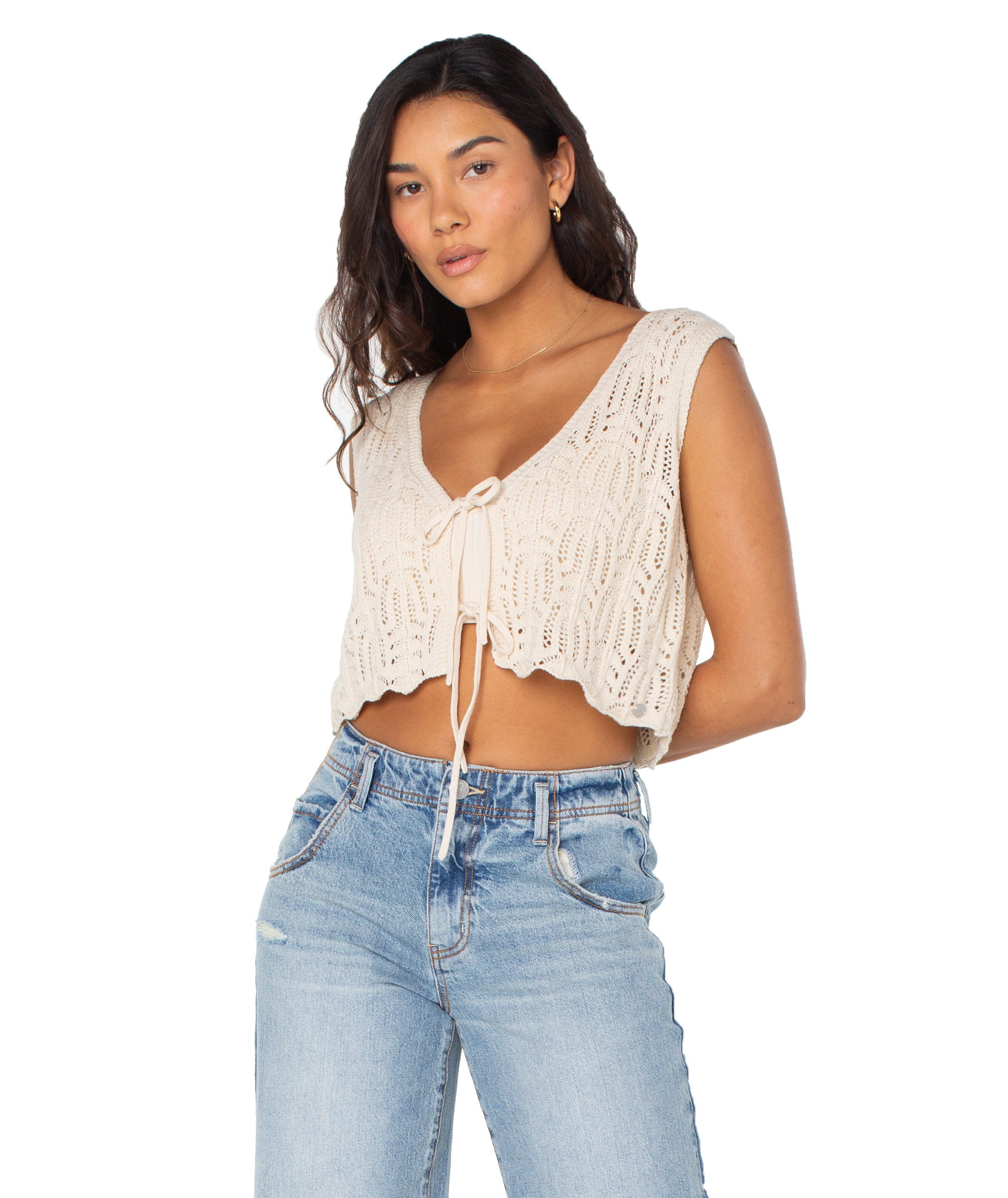 Roxy Beach Bound Crochet Vest TEC0 M