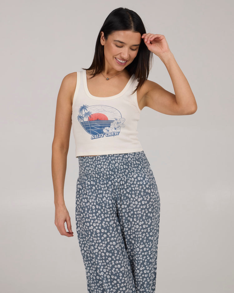 Salty Crew Beach Scene Crop Tank OffWht L