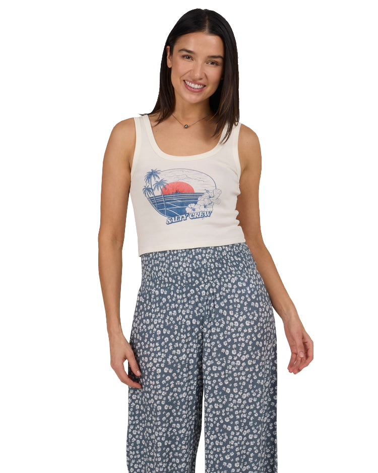 Salty Crew Beach Scene Crop Tank OffWht S