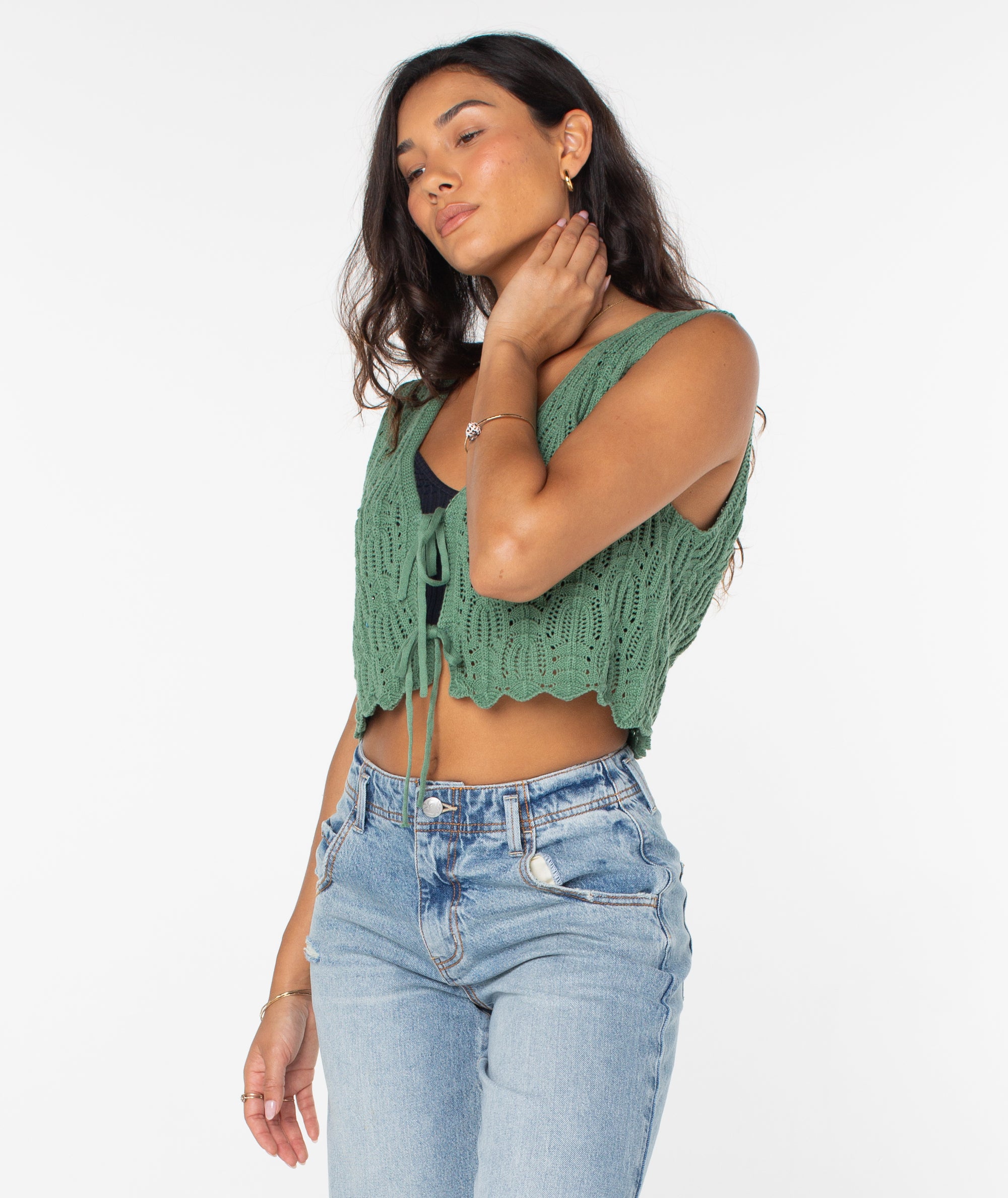 Roxy Beach Bound Crochet Vest GMG L