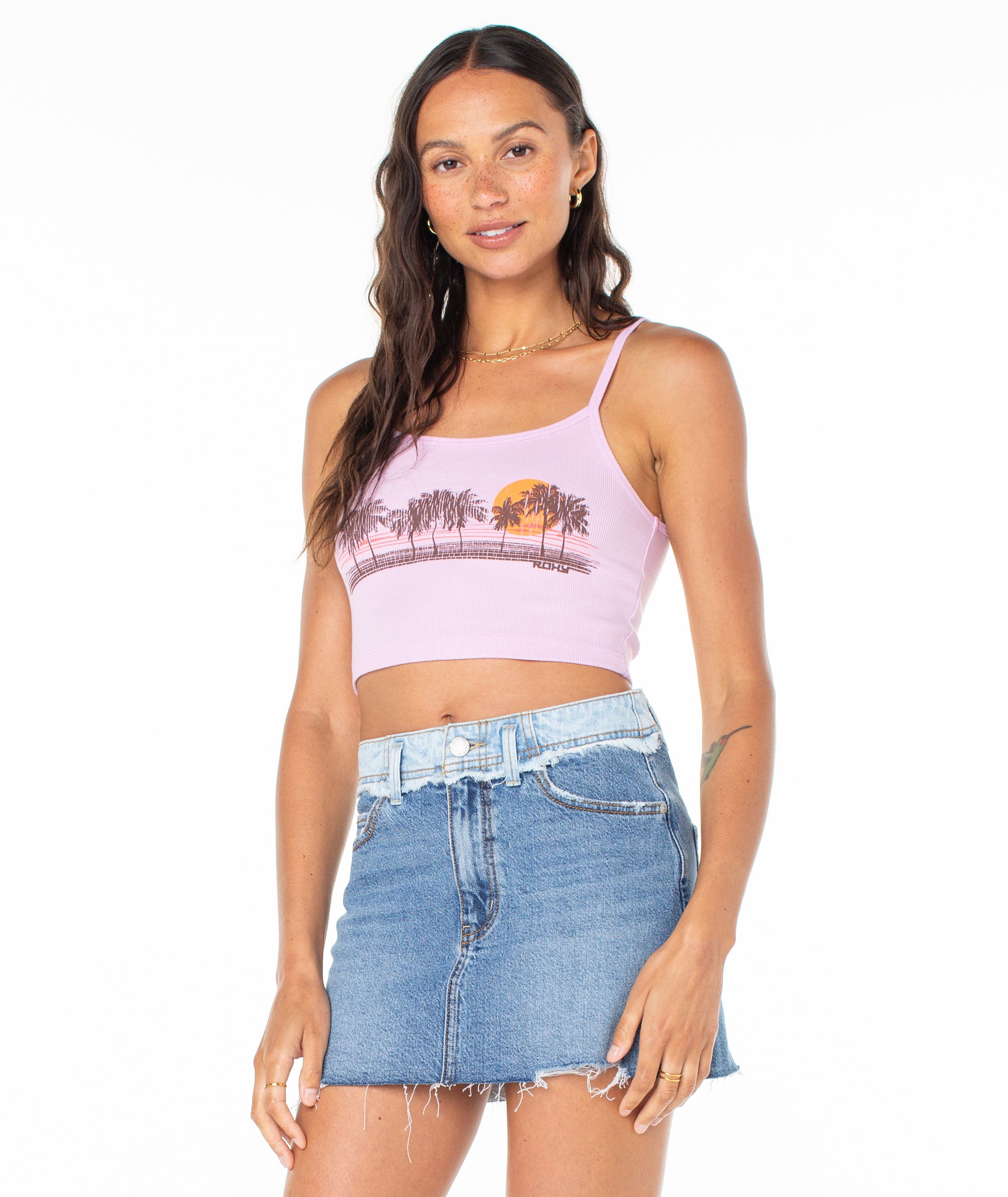 Roxy Palm Stripe Ribbed Cropped Tank MOA L