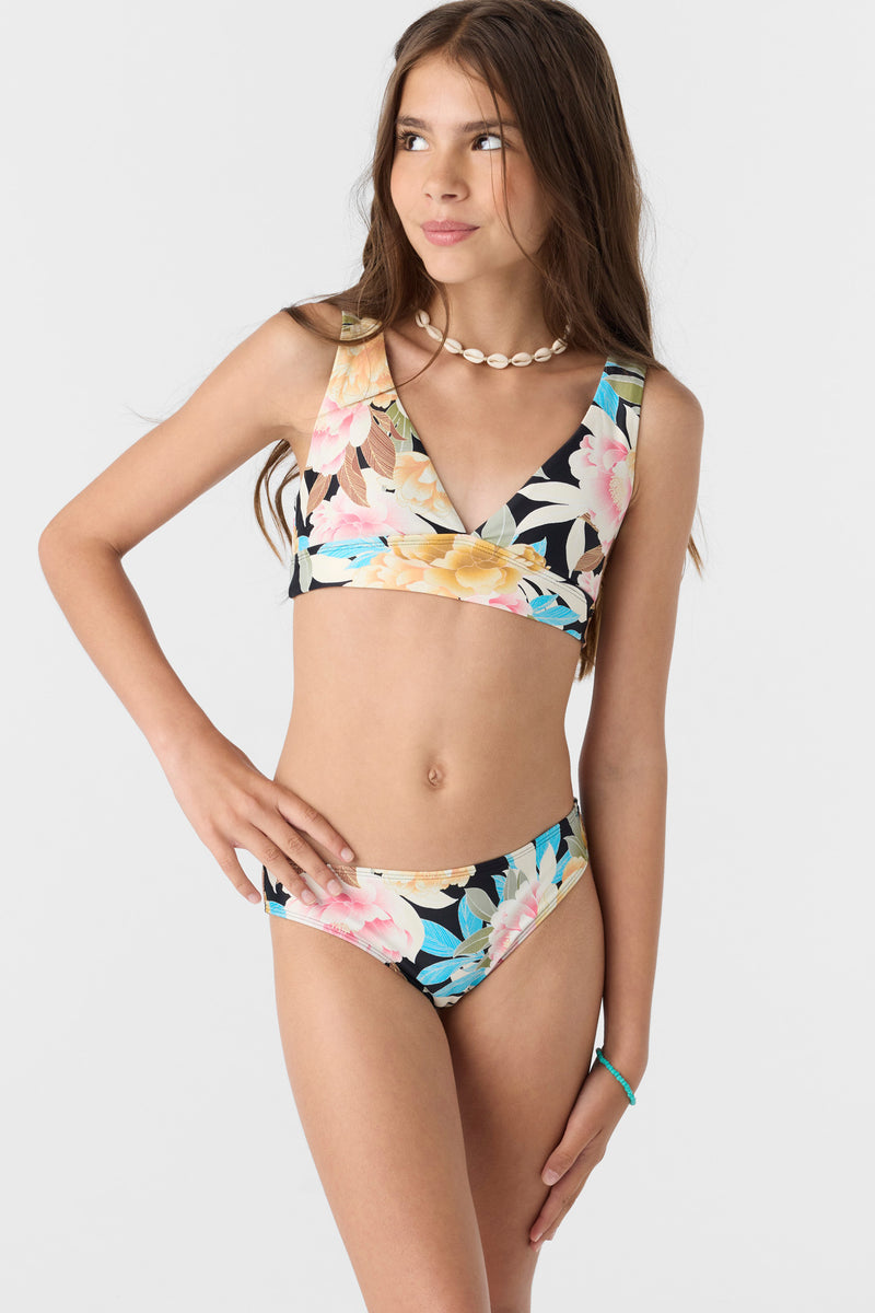 O'Neill Girls Mikah Floral Fixed Tri Set BLK 12