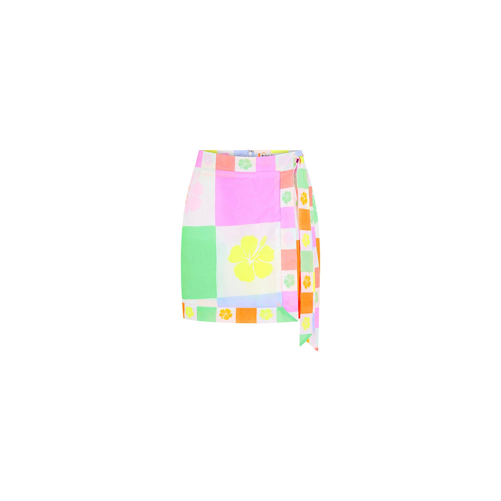 Kulani Kinis Summer Wrap Mini SKirt HibiscusRainbow S