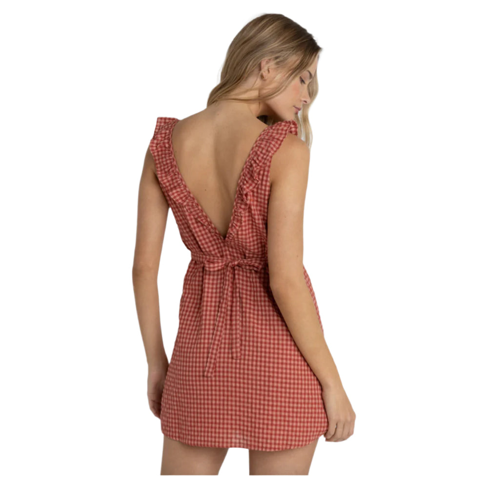RHYTHM LOLA CHECK RUFFLE MINI DRESS RED 2S