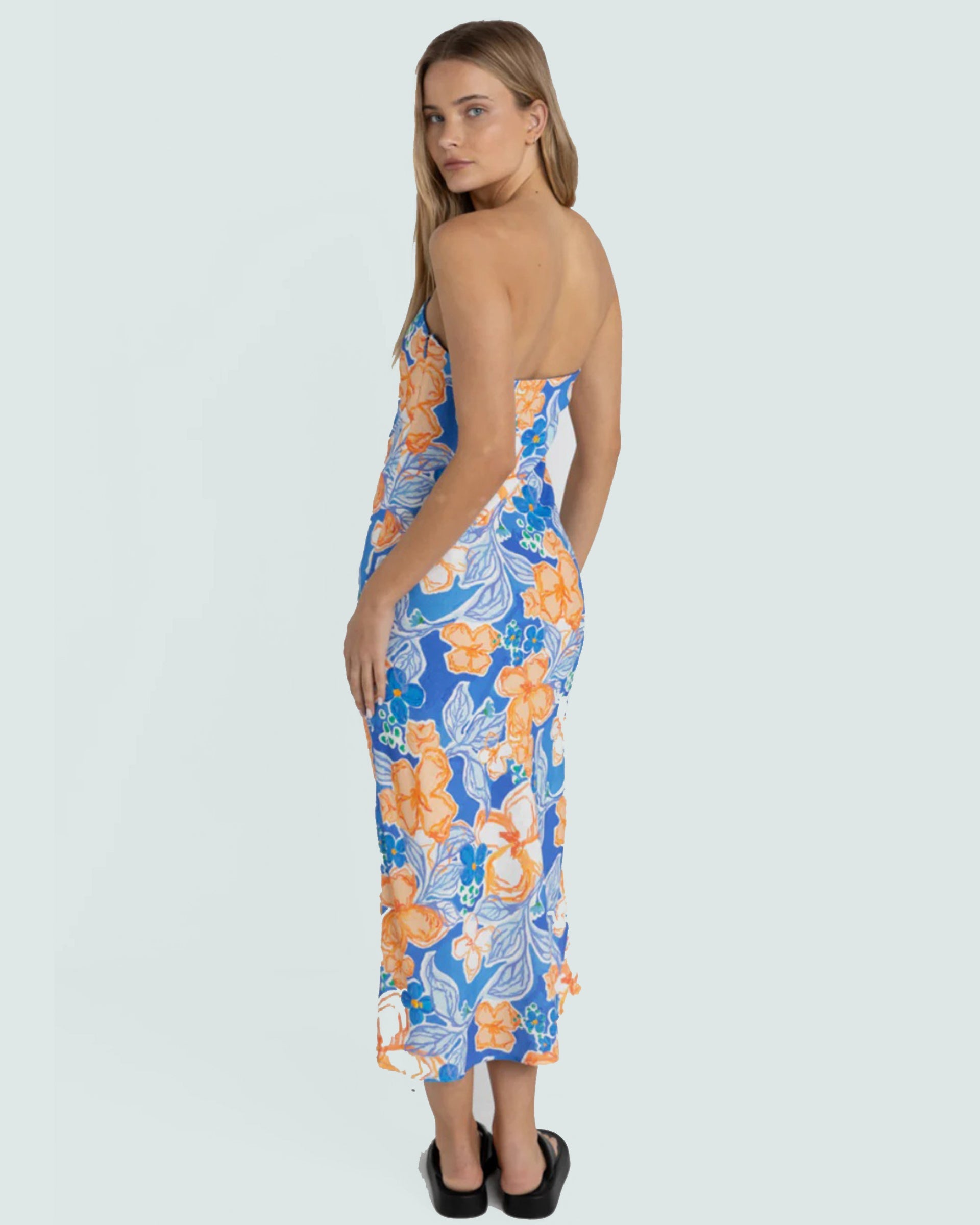 RHYTHM PARADISE FLORAL BIAS MIDI DRESS BLU-BLUE 2S