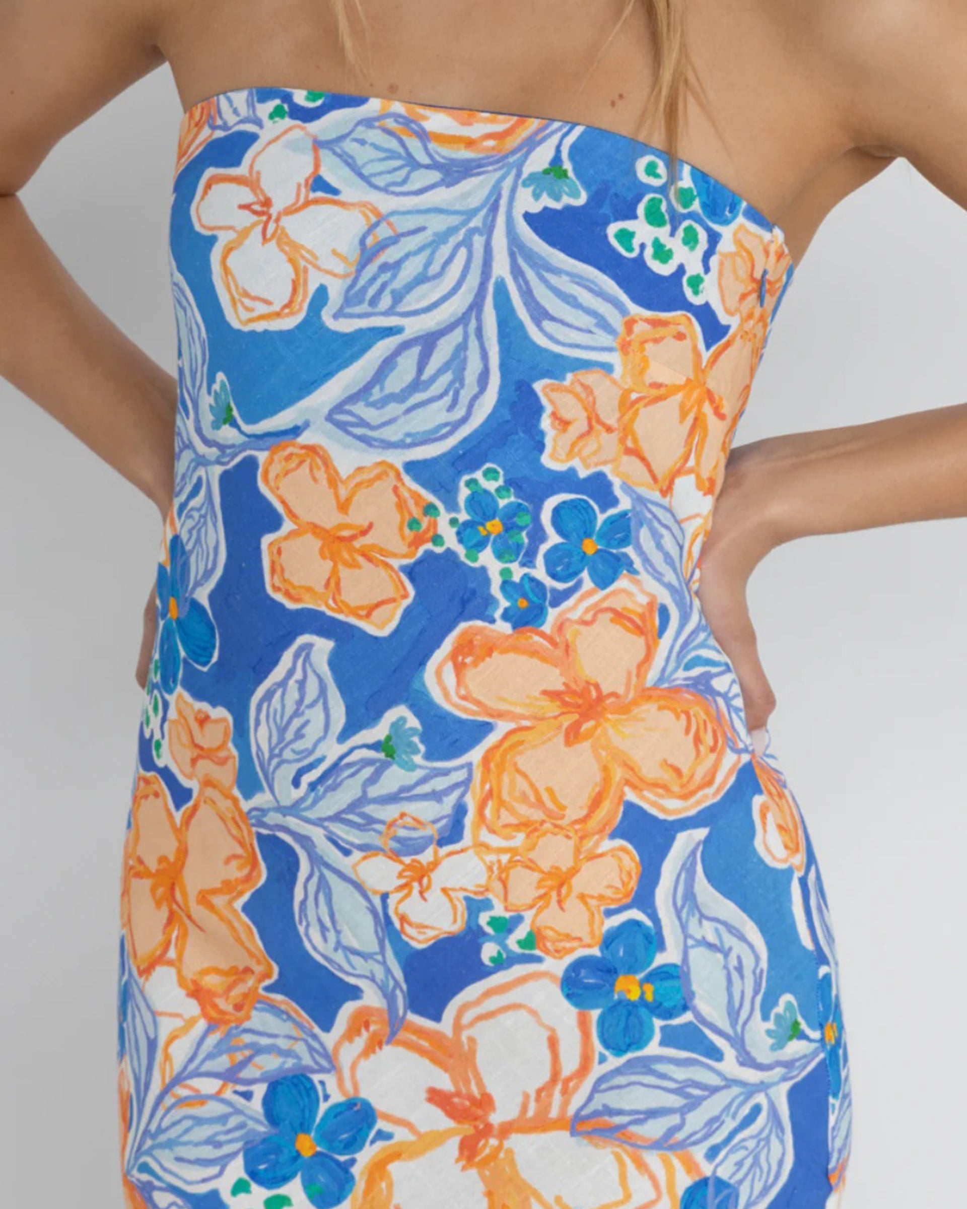 RHYTHM PARADISE FLORAL BIAS MIDI DRESS BLU-BLUE 2S