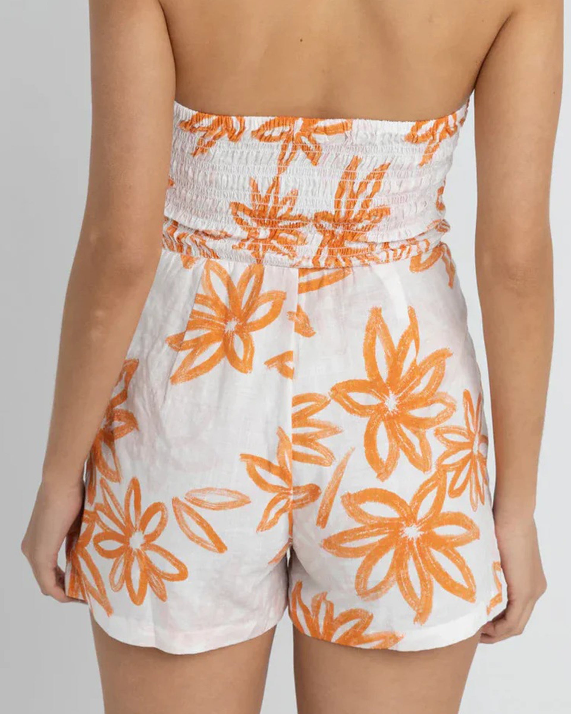 RHYTHM SANCTUARY FLORAL STRAPLESS ROMPER WHT-WHITE 4L