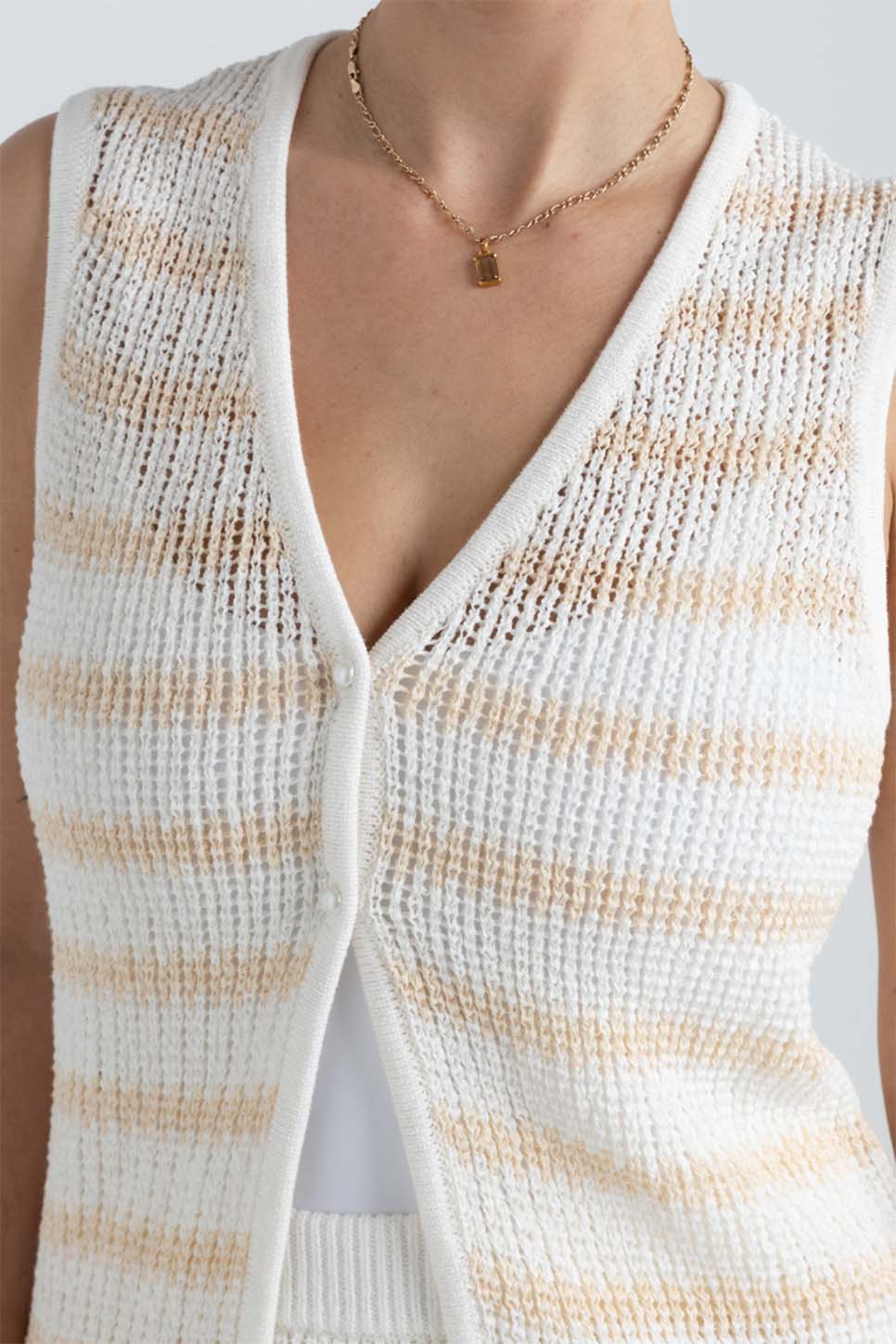 RHYTHM SOL STRIPE LONGLINE KNIT VEST WHT-WHITE 4L