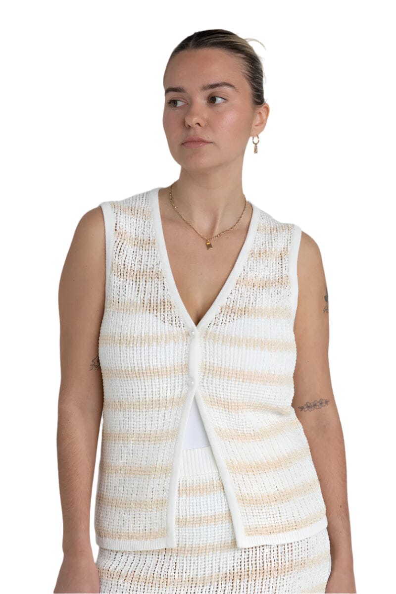 RHYTHM SOL STRIPE LONGLINE KNIT VEST WHT-WHITE 4L