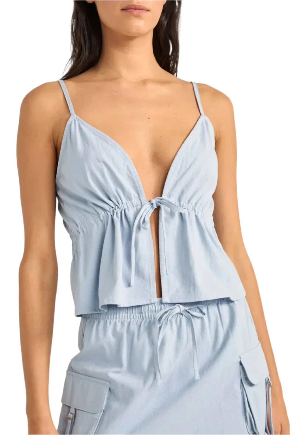RHYTHM DOLLY RUFFLE TOP BLU-DUSTY BLUE 1XS