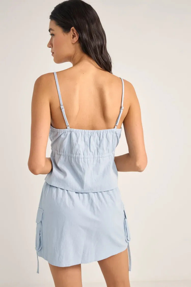 RHYTHM DOLLY CARGO MINI SKIRT BLU-DUSTY BLUE 1XS