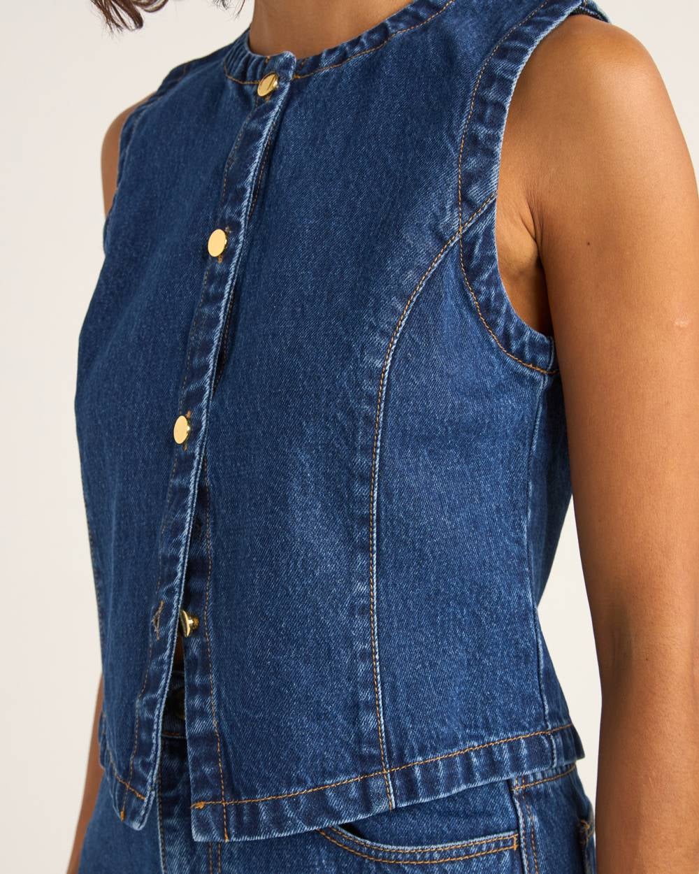 RHYTHM GIA DENIM VEST IND-INDIGO 3M