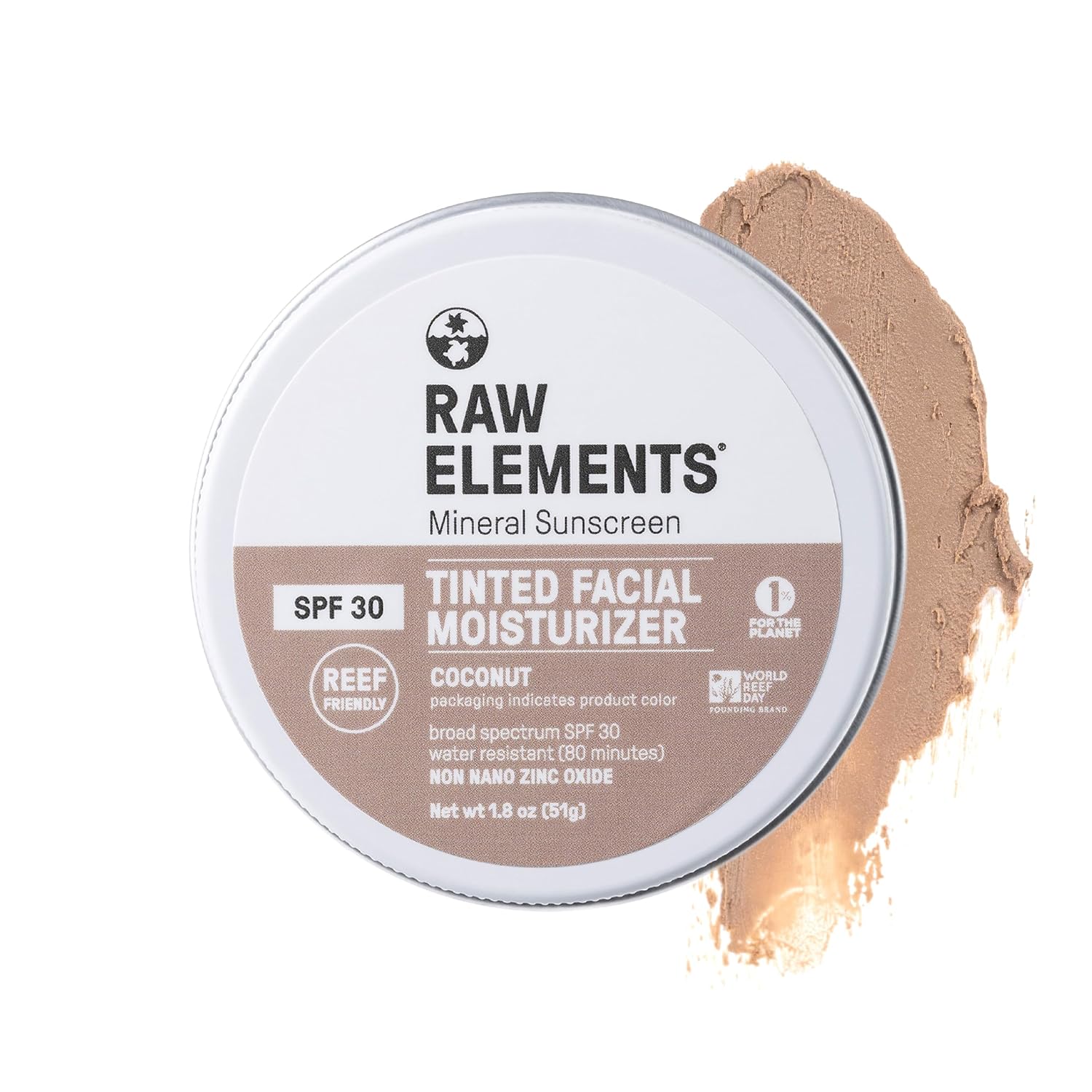Raw Elements SPF 30 Tinted Tin Coconut 1.8oz