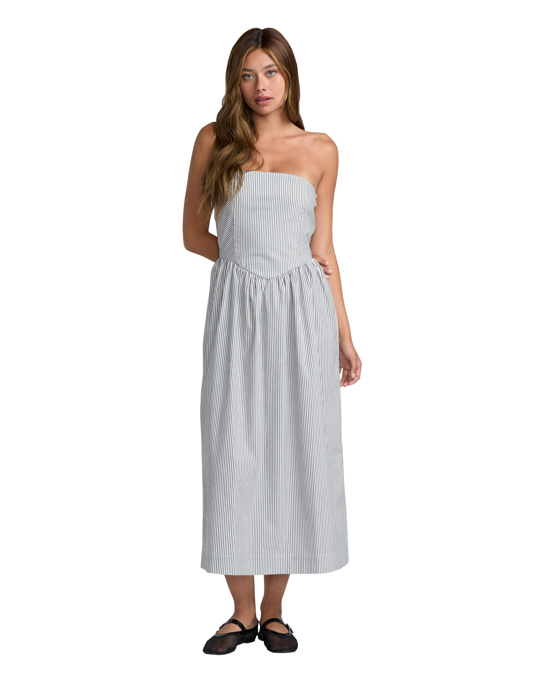 RVCA FLORENCE DROP WAIST MIDI DRESS PTK-PIRATE BLACK S
