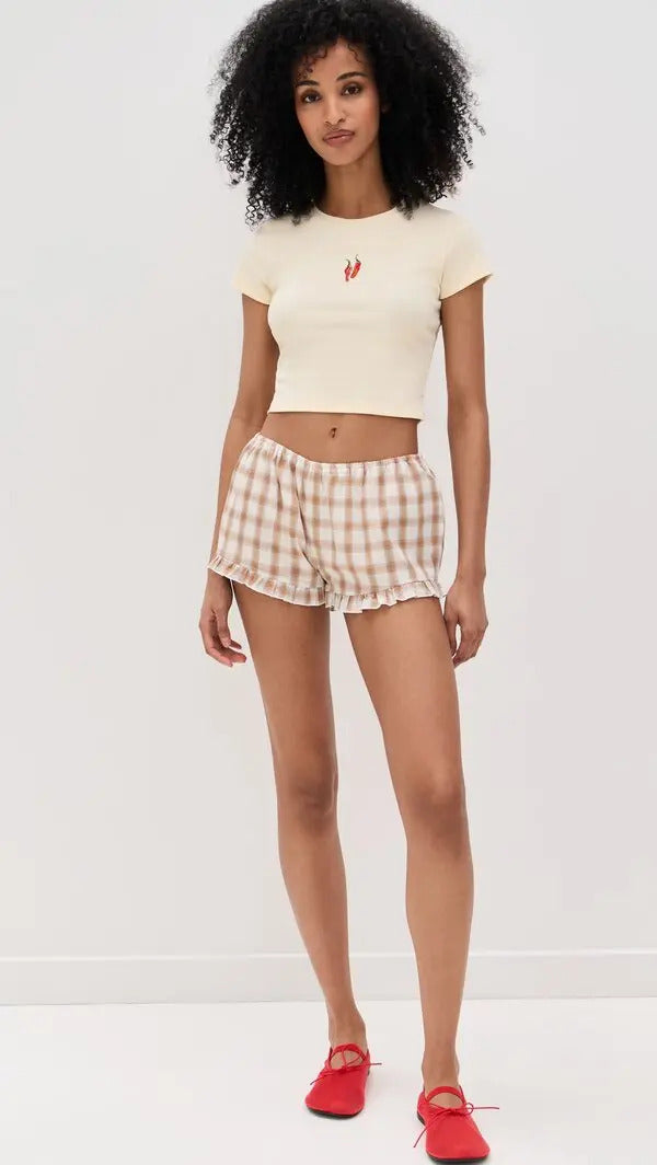 Bailey Rose Embroidered Plaid Shorts Plaid L