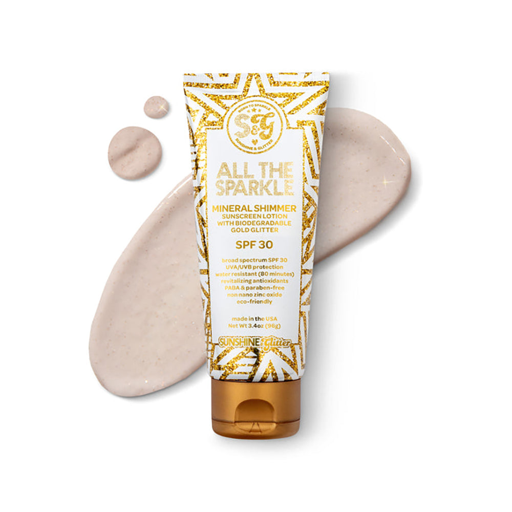 Sunshine and Gliter All the Sparkle SPF 30 Mineral Shimmer Biodegradable Glitter Sunscreen 3.4oz