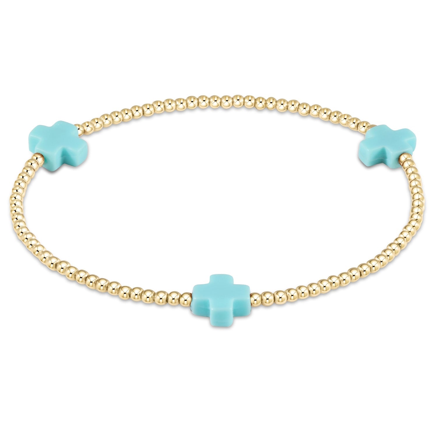 Enewton Beaded Bracelet SignatureCrossGold Turquoise 2mm