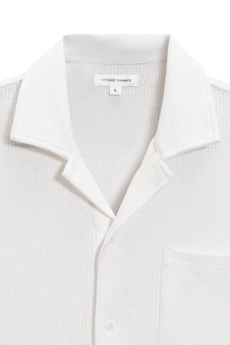 VINTAGE SUMMER MENS BEACH PIQUE CAMP SHIRT WHITE XXL