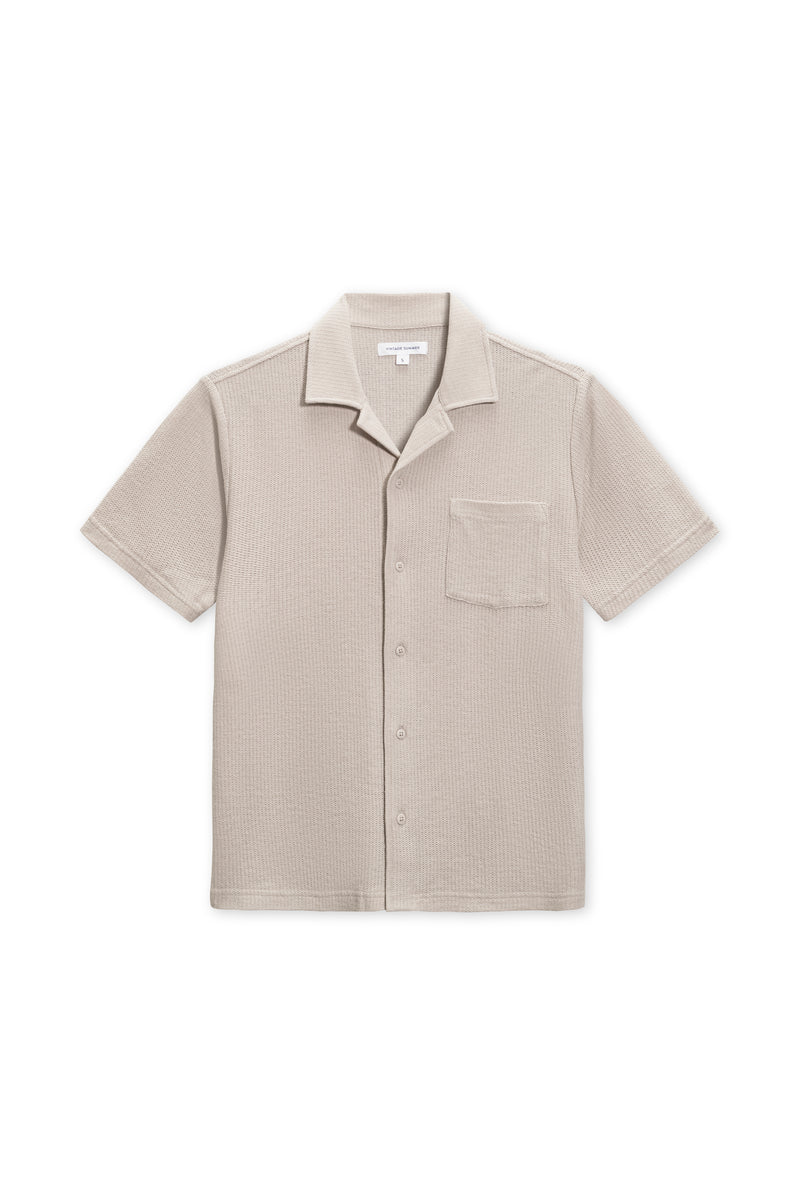 VINTAGE SUMMER MENS BEACH PIQUE CAMP SHIRT TAN XXL