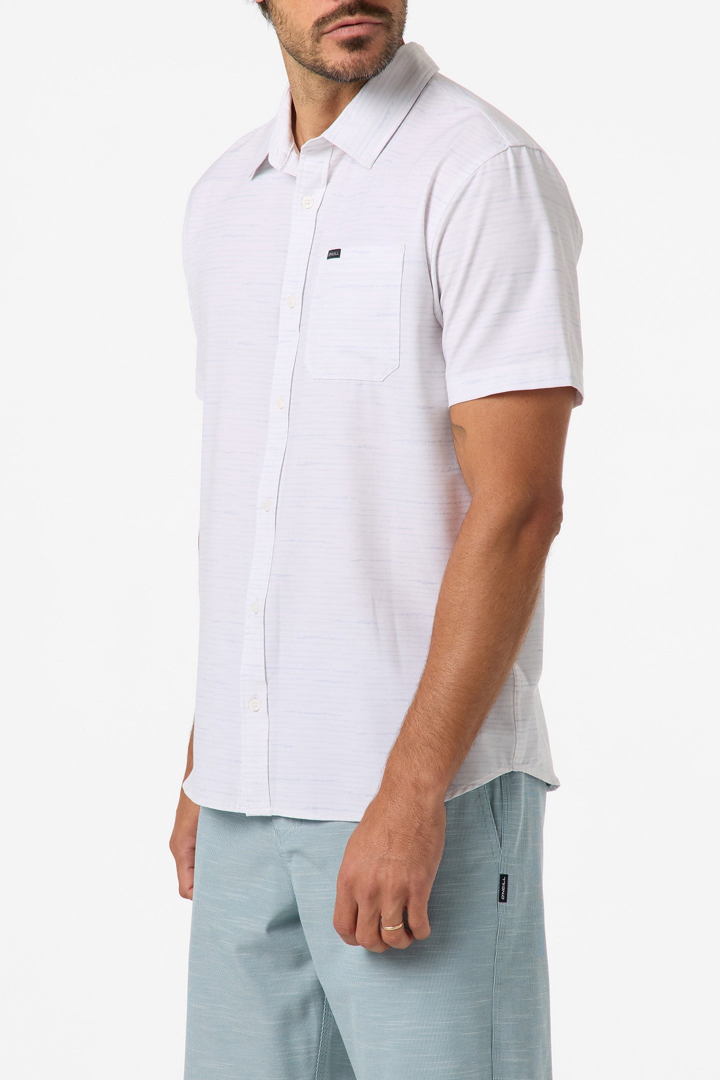 O'NEILL TRVLR UPF TRAVERSE STRIPE STANDARD SS WOVEN SHIRT TOFU L