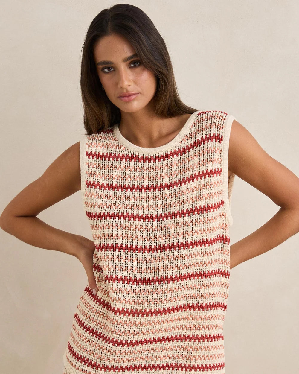 RHYTHM TAMI STRIPE KNIT LONGLINE TANK WAT-WATERMELON 2S