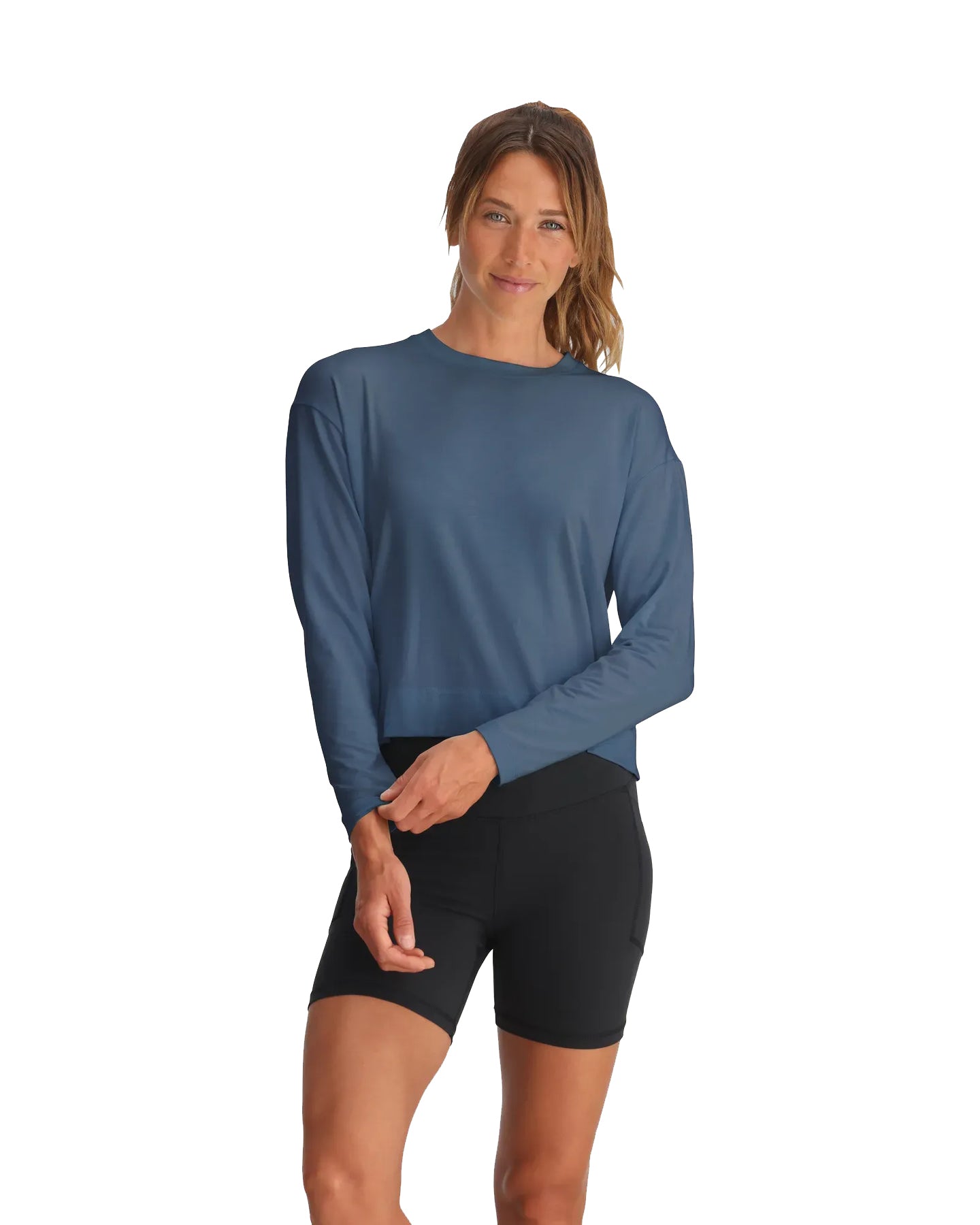 Free Fly Bamboo Shade Crossover Long Sleeve Pacific Blue M