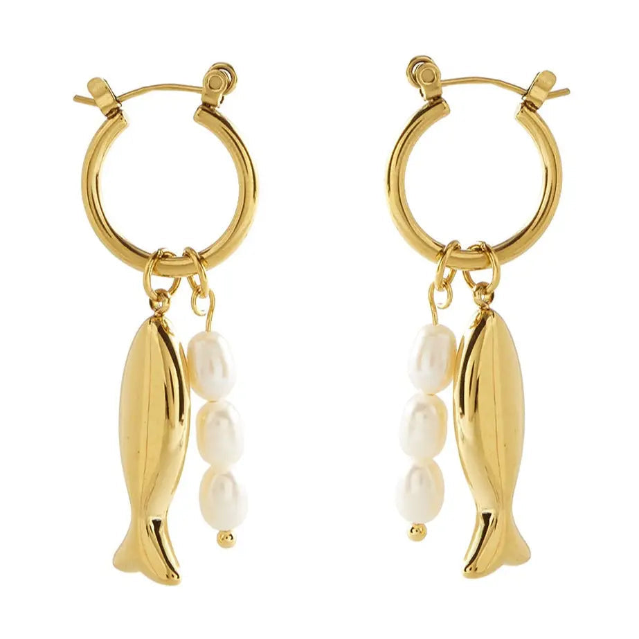 Salty Cali Fish and Pearl Hoops Gold