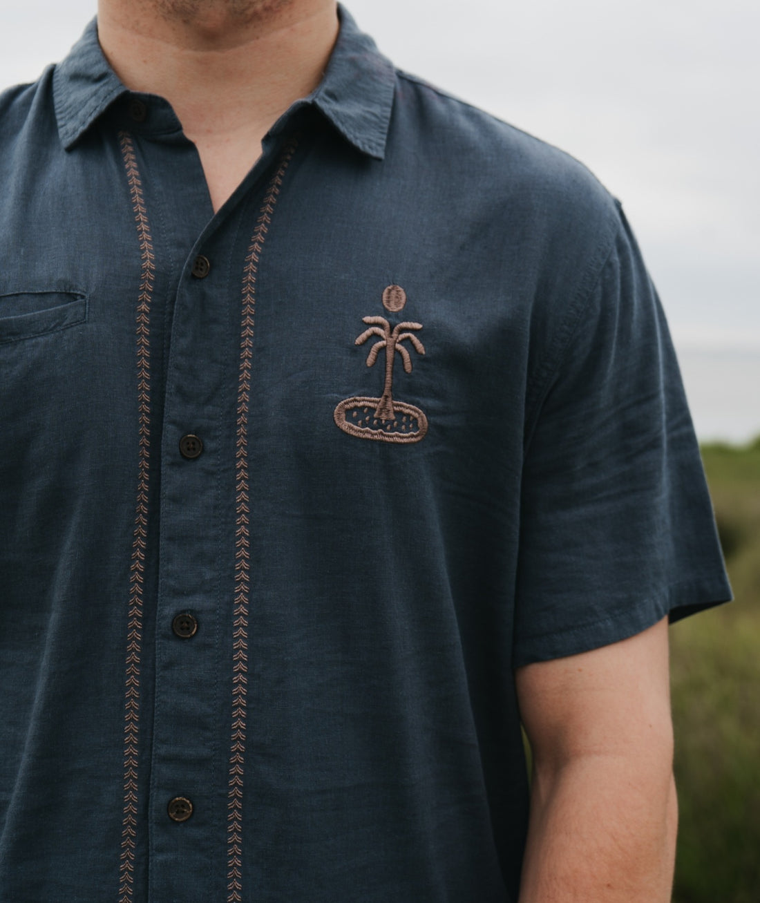 Jetty Marshall Embroidered Linen Shirt Blue XL