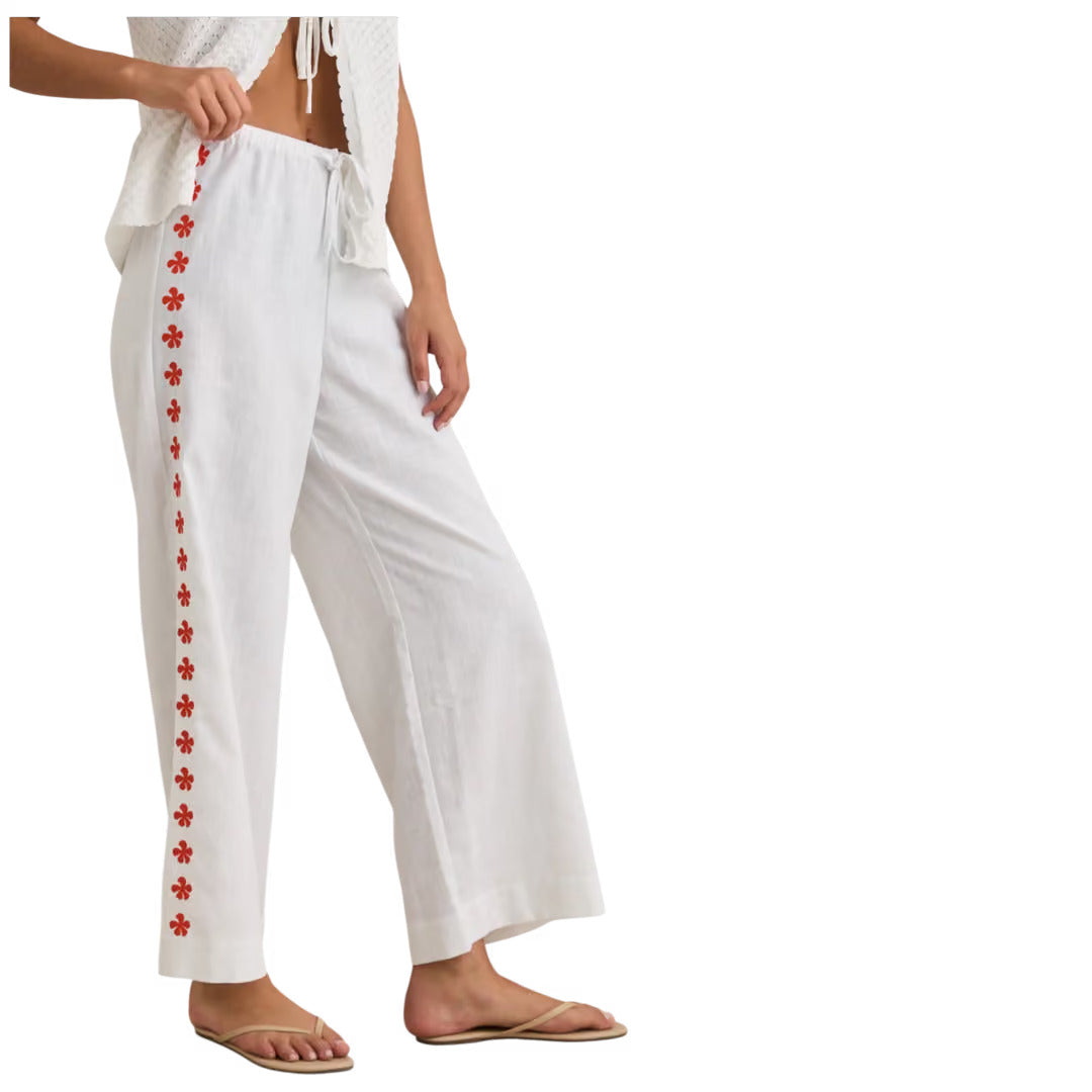 RHYTHM MELIA FLORAL EMBROIDERED BEACH PANT WHITE 08