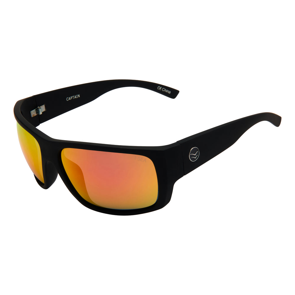 I-SEA CAPTAIN MEN'S POLARIZED SUNGLASSES BLACK / RED MIRROR POLARIZED LENS