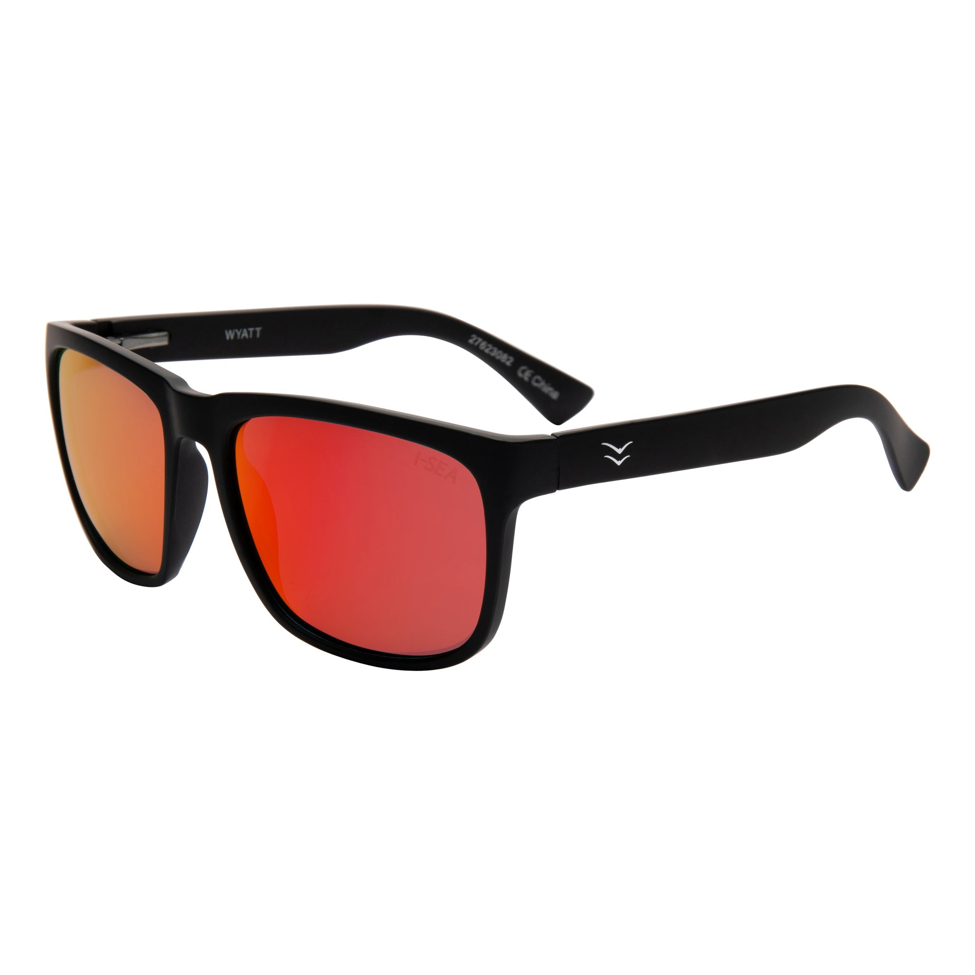 I-SEA WYATT MEN'S POLARIZED SUNGLASSES BLACK / RED POLARIZED LENS