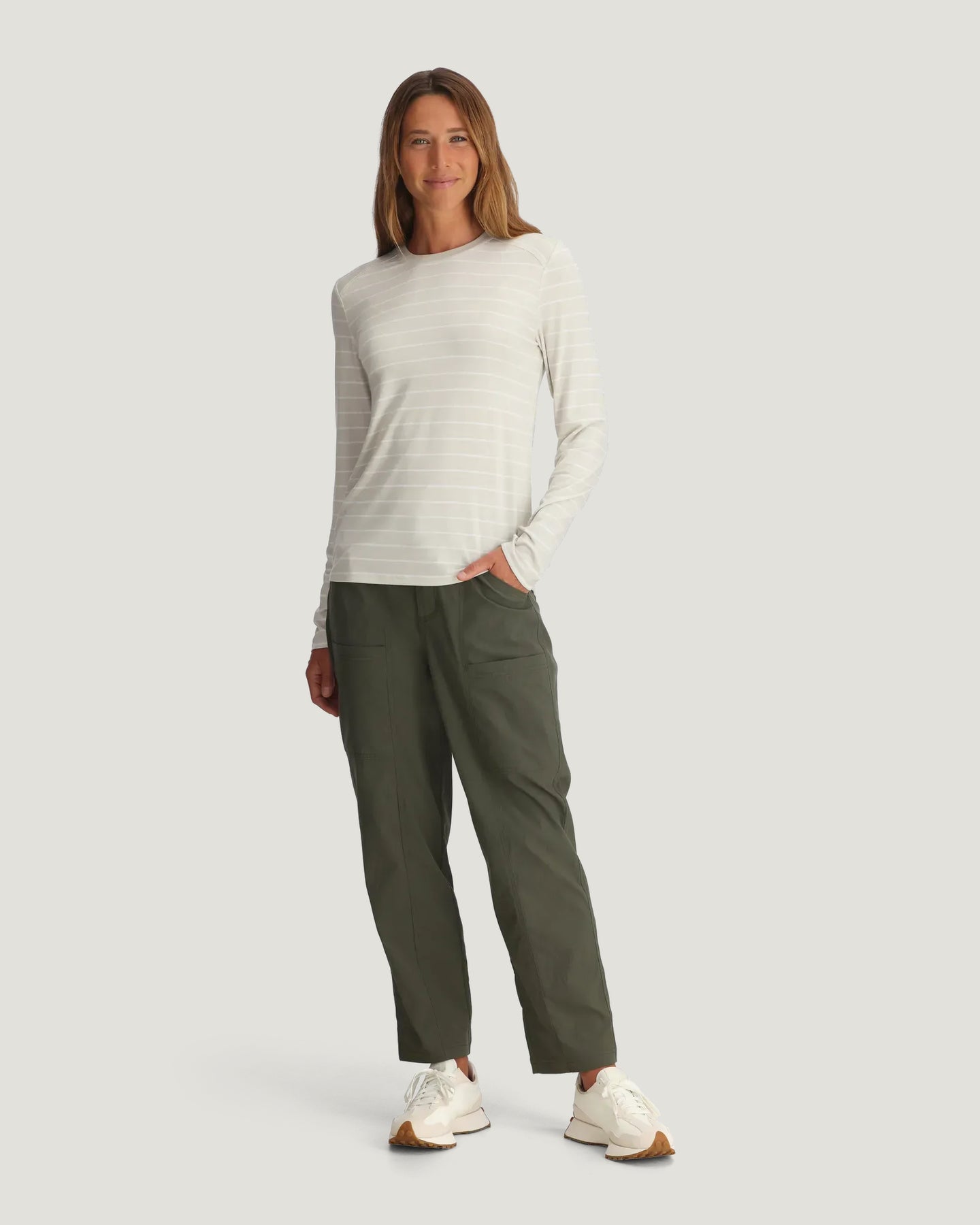 Free Fly Women's Bamboo Shade Long Sleeve II 772-Dash Stripe Birch XS