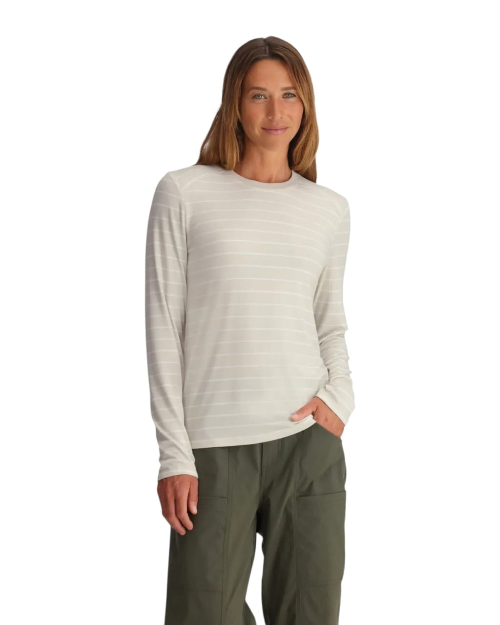 Free Fly Women's Bamboo Shade Long Sleeve II 772-Dash Stripe Birch S