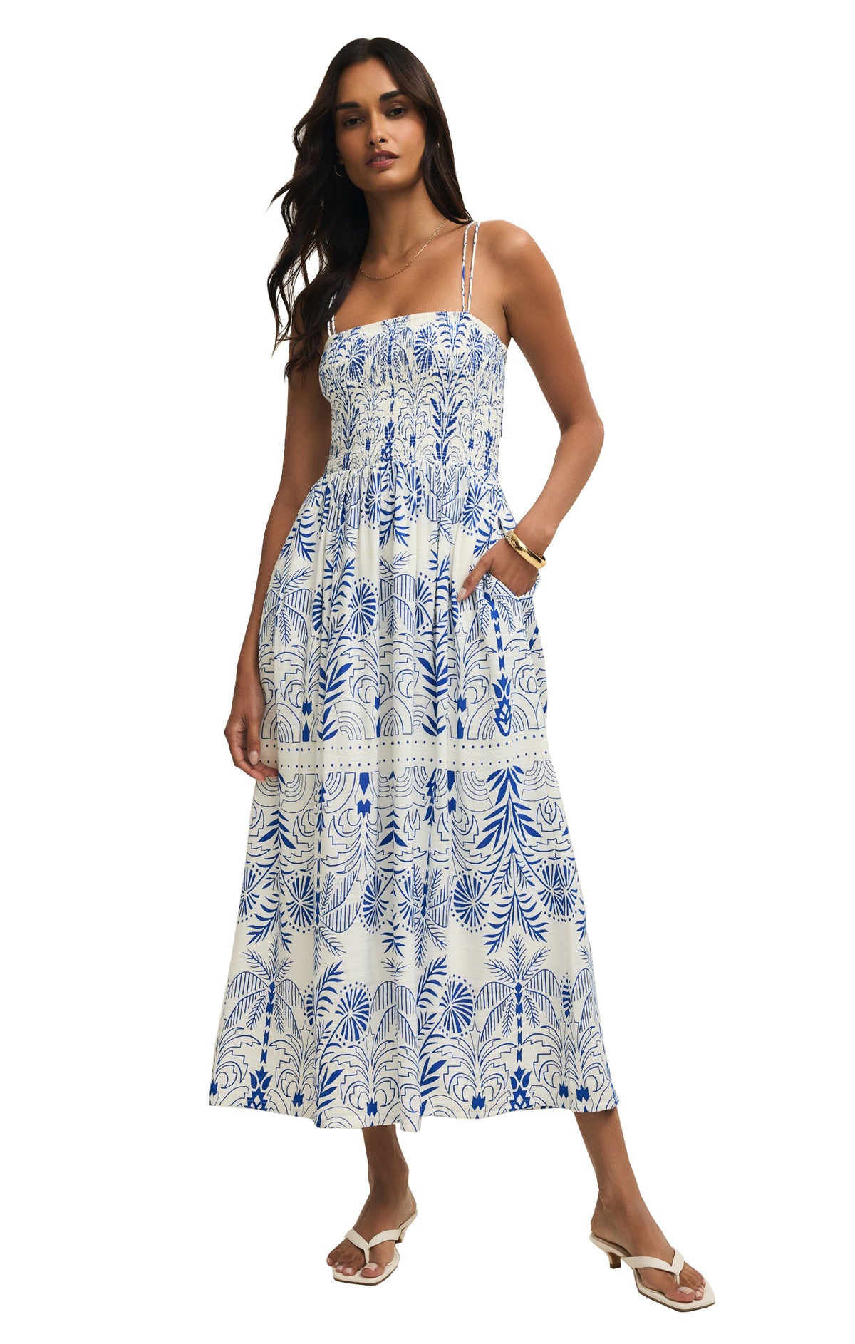 Z Supply Nadine Palm Maxi Dress nautical L