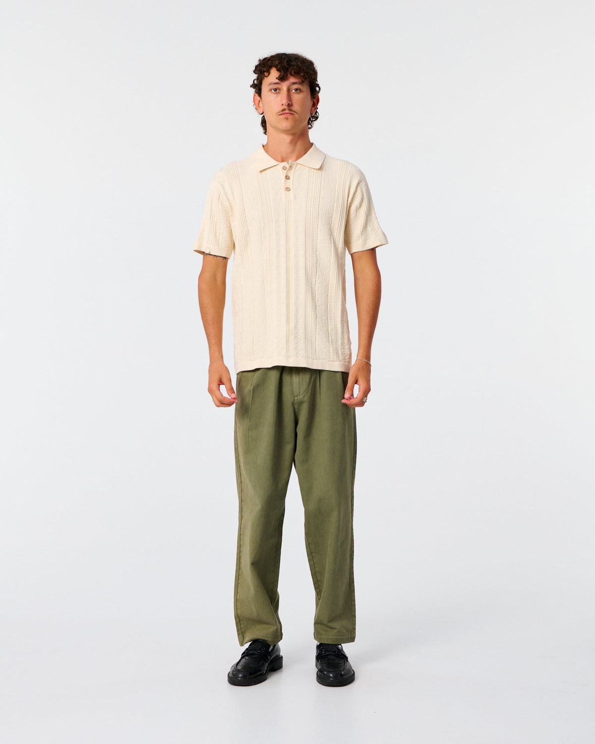 The Critical Slide Society Rails Knit Polo - Ecru L