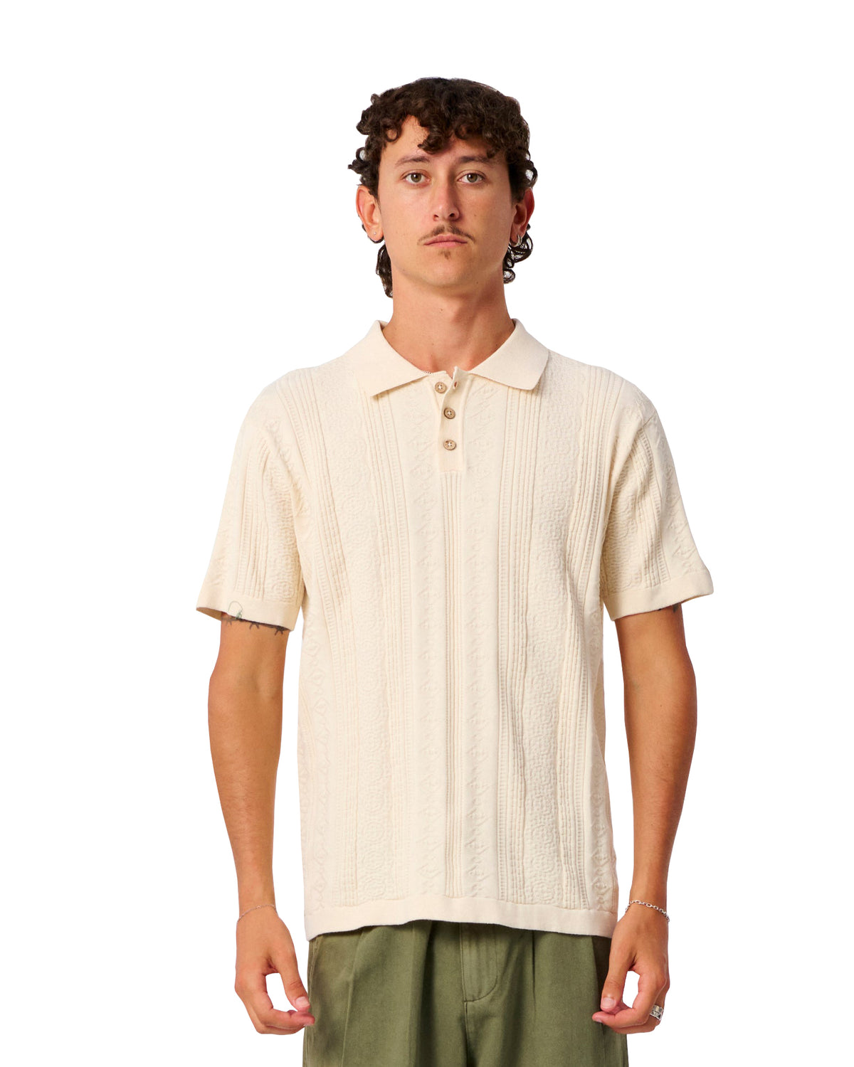 The Critical Slide Society Rails Knit Polo - Ecru M