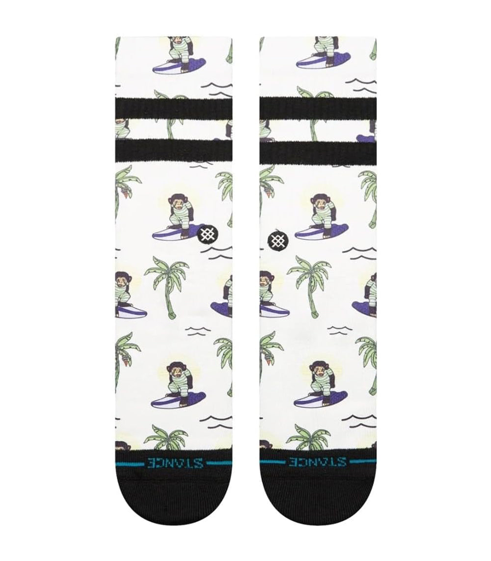 Stance Surfin Monkey Crew Sock White Traditional OS
