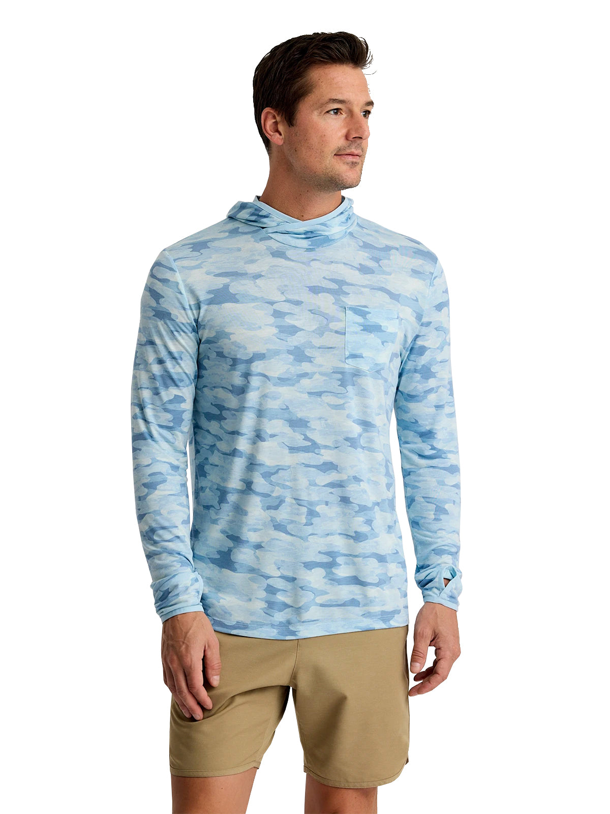 Free Fly Bamboo Lightweight Hoodie Seasmoke Camo Surf Blue XL