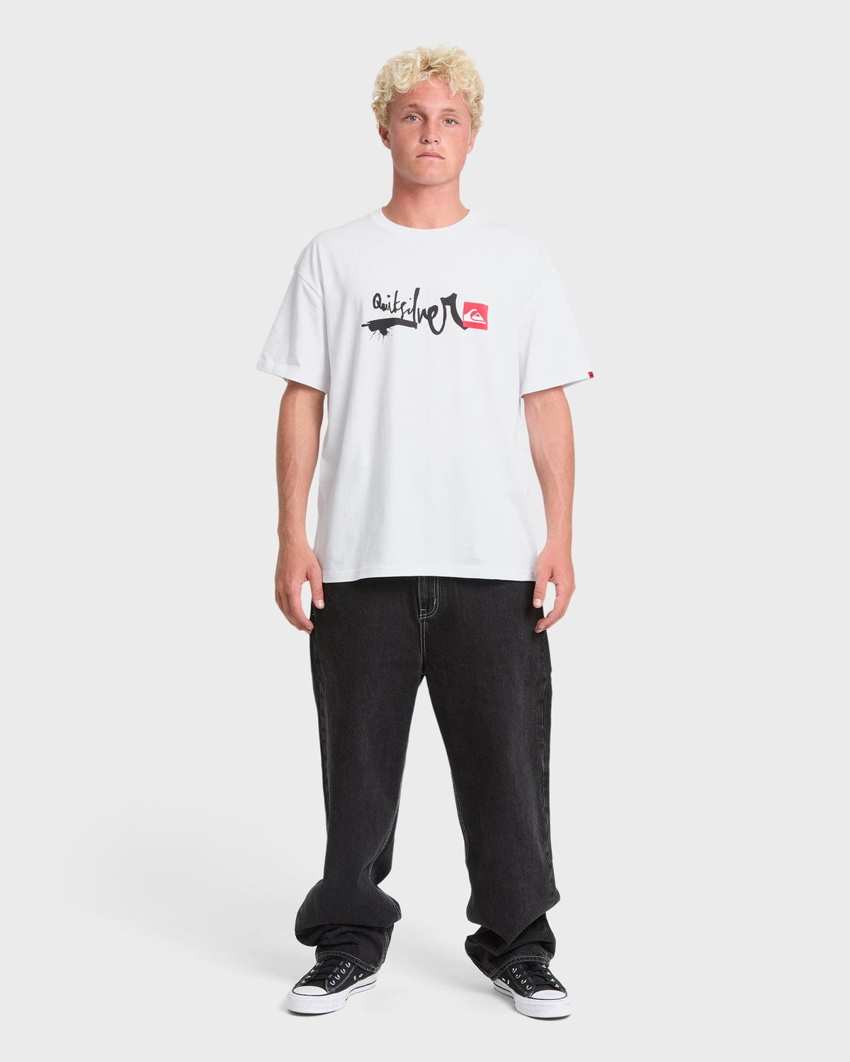 Quiksilver YG Script Sticker Slap SS Tee WHT L