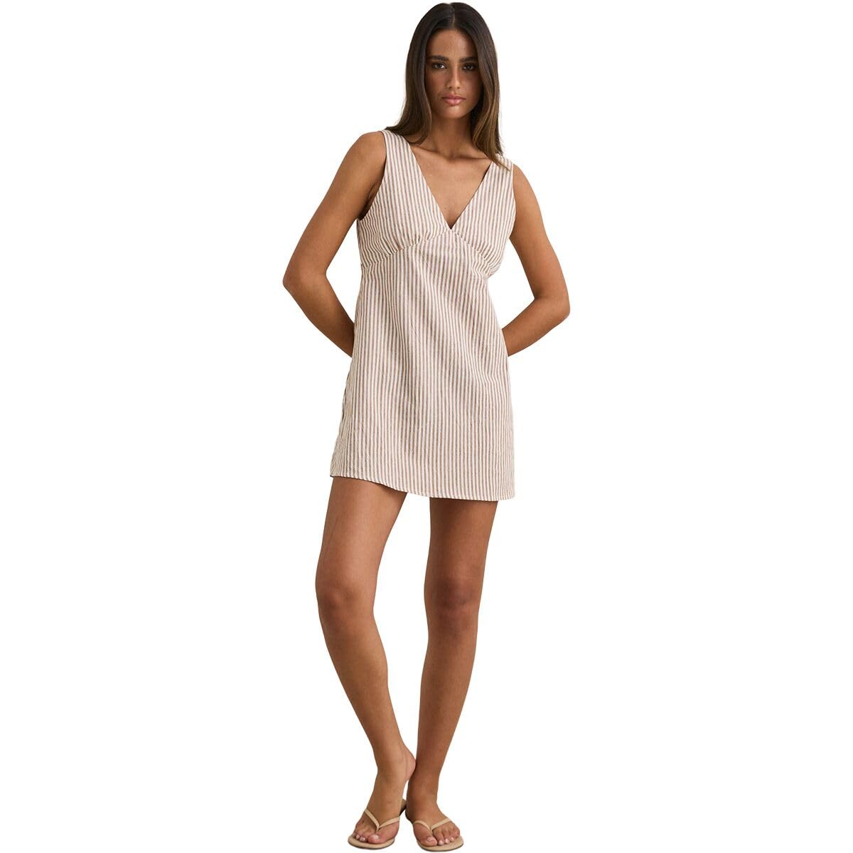 RHYTHM VALLEY STRIPE MINI DRESS TAN 1XS