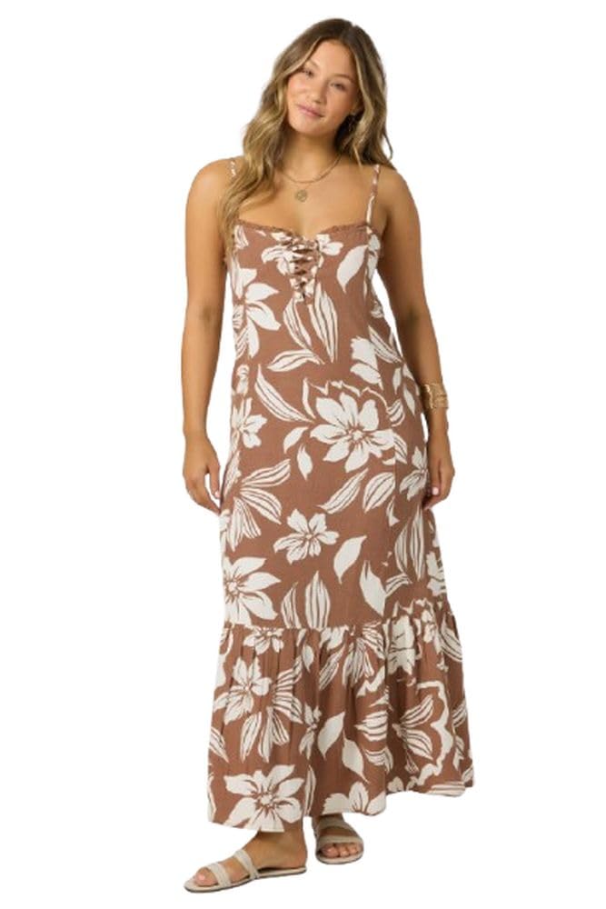 O'NEILL TASMIN FLORAL MIDI DRESS CBB-Carob Brown L
