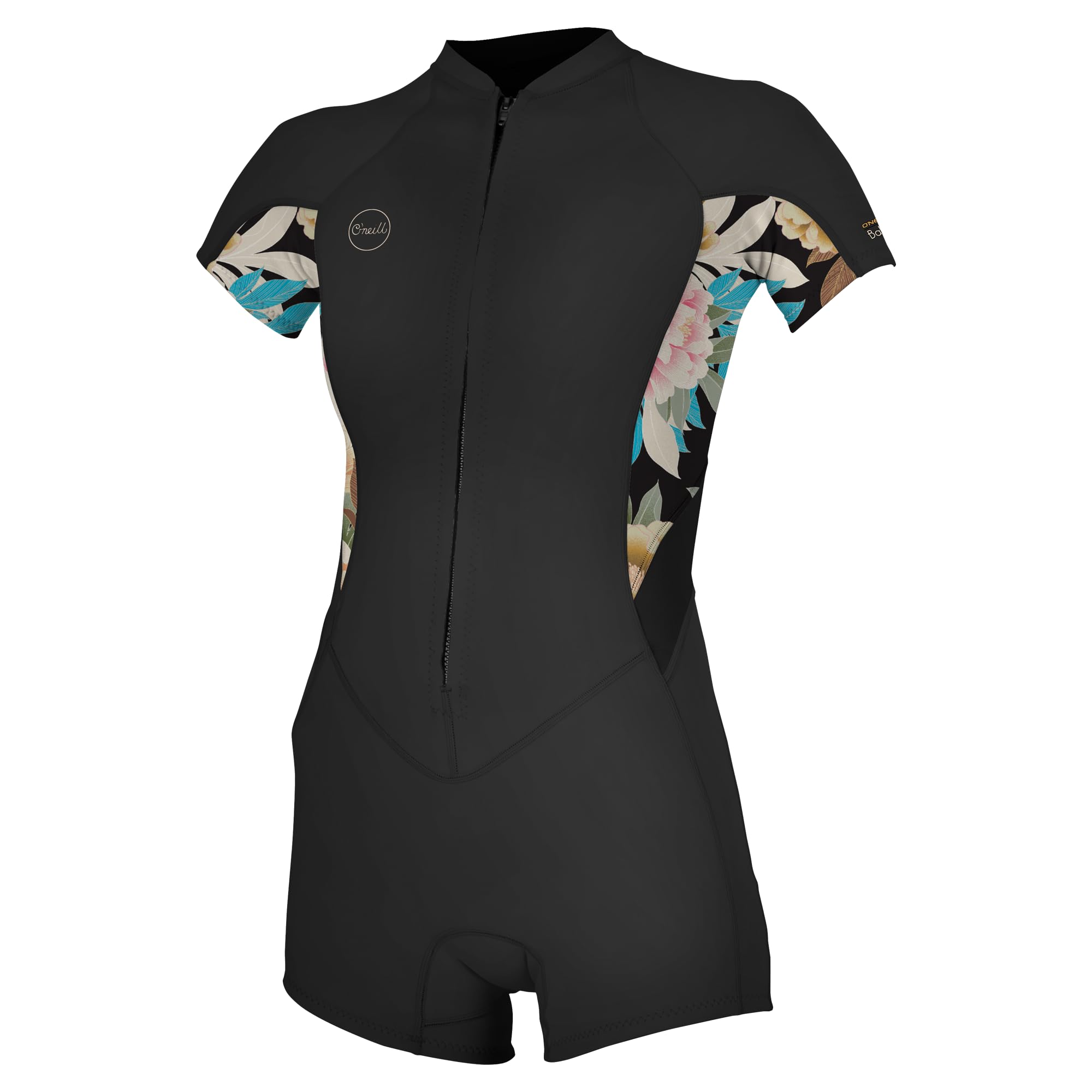 O Neill Bahia 2/1mm Full Zip SS Womens Springsuit IJ9-GLIDEBLK/MIKAHFLOR/BLK 14