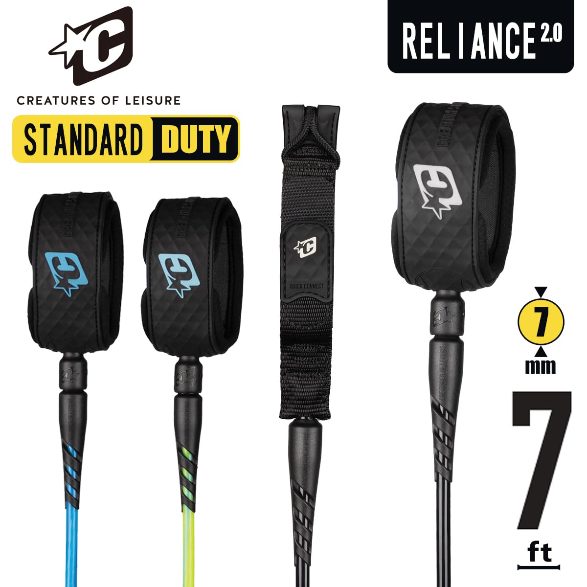 Creatures of Leisure Reliance 2.0 Standard Duty Leash Cyan Twist Black 7ft0in