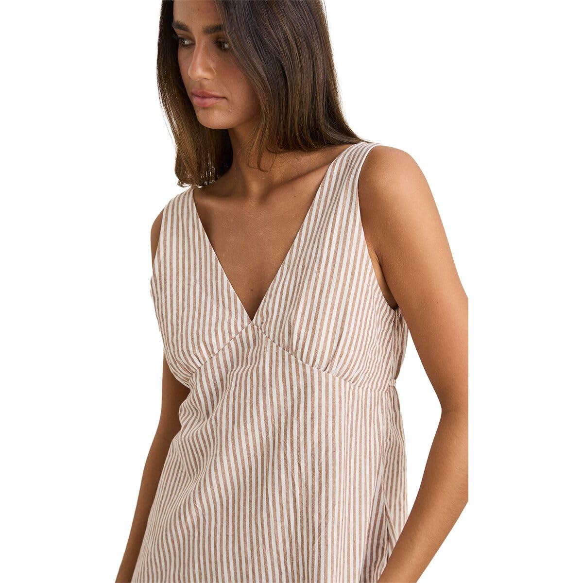 RHYTHM VALLEY STRIPE MINI DRESS TAN 1XS