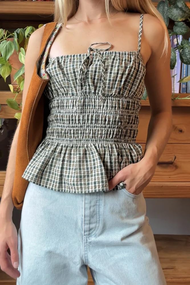 RHYTHM ANTIBES PLAID TOP OLI-OLIVE 1XS