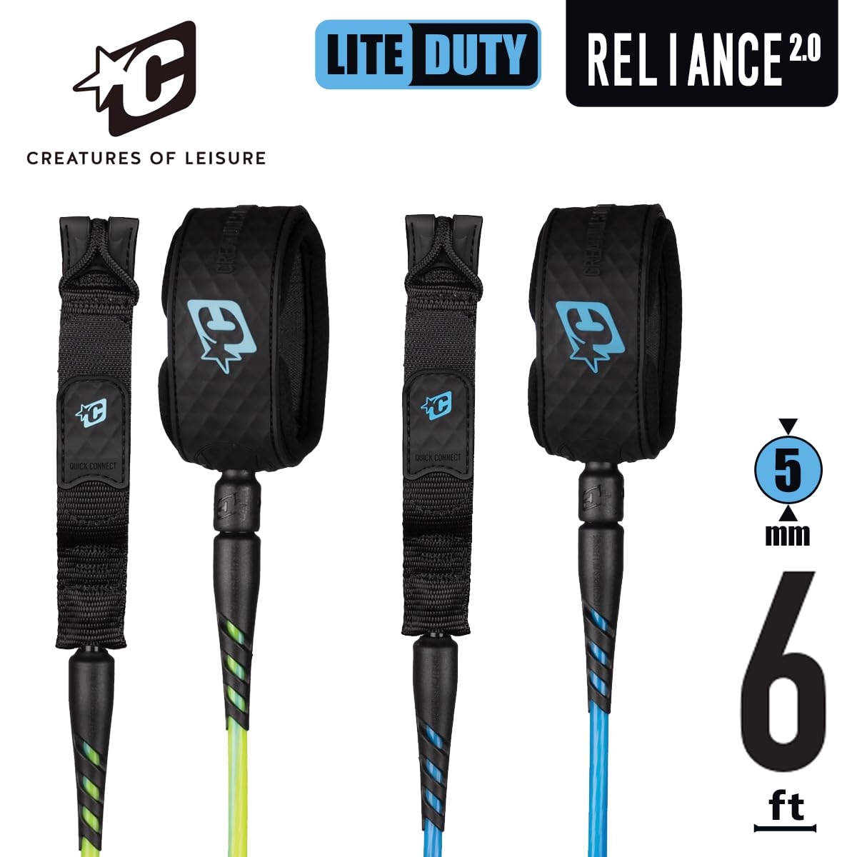 Creatures of Leisure Reliance 2.0 Lite Duty Leash Cyan Twist Black 6ft0in